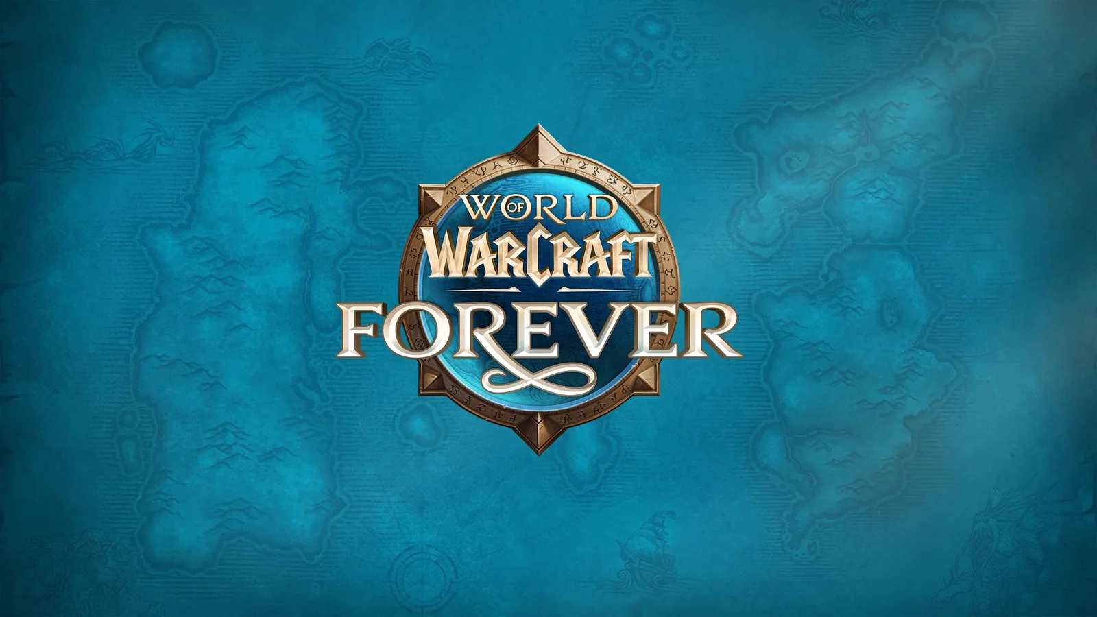 World of Warcraft: Forever game logo on the blue cartographic background of Blizzard’s announcement artwork.